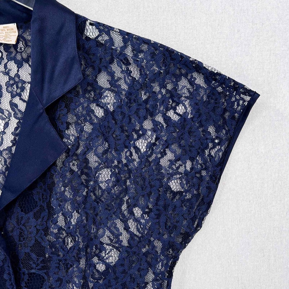VICTORIAS SECRET Lace Button Up Top Medium Blue Vintage Gold Label Short Sleeve - Picture 7 of 14